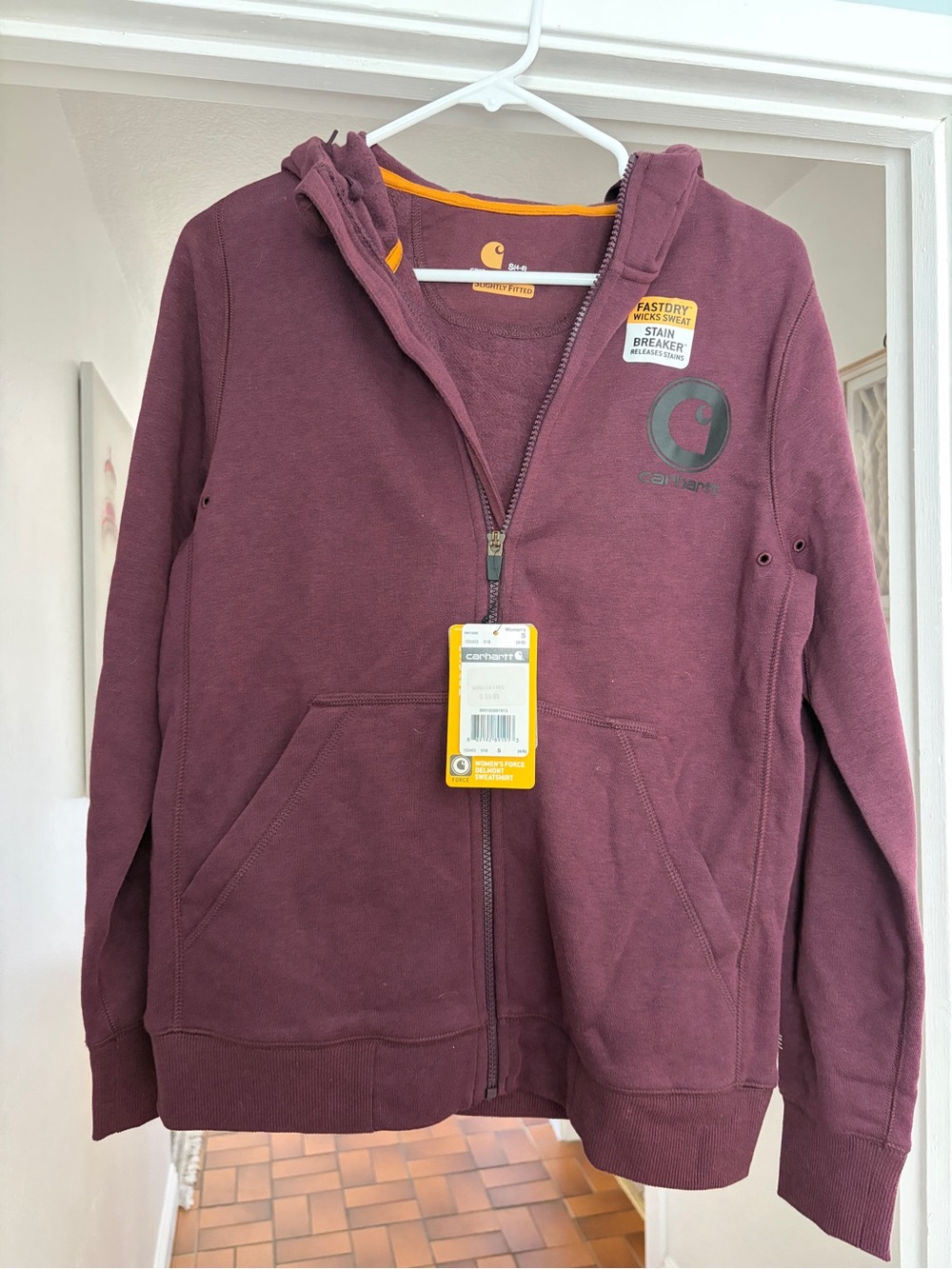 NWT Carhartt Force Delmont Full Zip Hoodie Women’s S Burgundy
